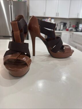 BCBGeneration Brown Leather & Dark Brown Strappy Platform Heels